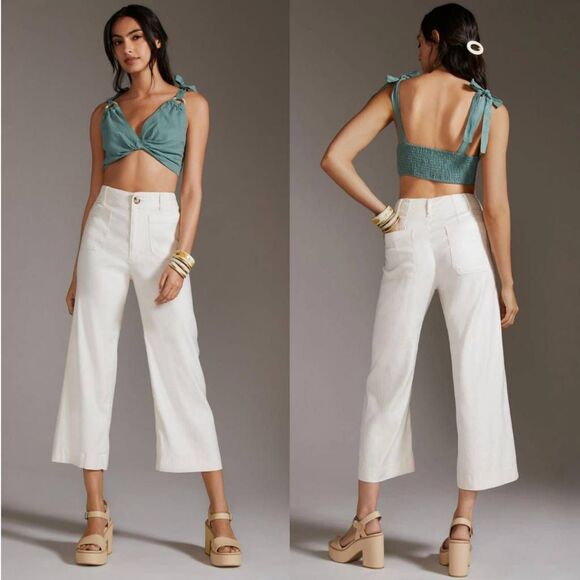 Anthropologie Maeve The Collette White Wide leg Crop Pants 26 - Picture 1 of 7